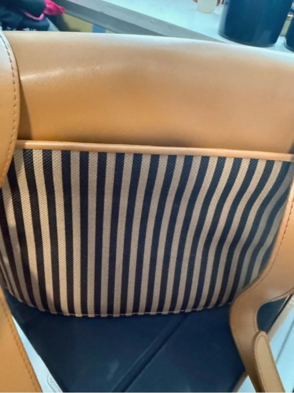 Men's Tan & Black Striped Leather-Trim Messenger Bag